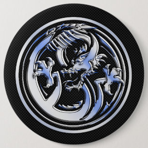 Chrom-Drache-Wappen-dunkler Button