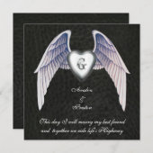 Chrom & Imitate Leather Winged Heart Einladung (Vorne/Hinten)