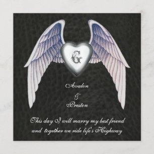 Chrom & Imitate Leather Winged Heart Einladung