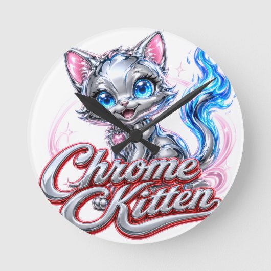 Chrom-Katzen-Wanduhr Runde Wanduhr (Vorderseite)