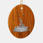 Chrom mag Fischerboot auf Teakholz-Holz Keramik Ornament (Rechts)