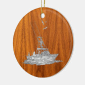 Chrom mag Fischerboot auf Teakholz-Holz Keramik Ornament (Links)