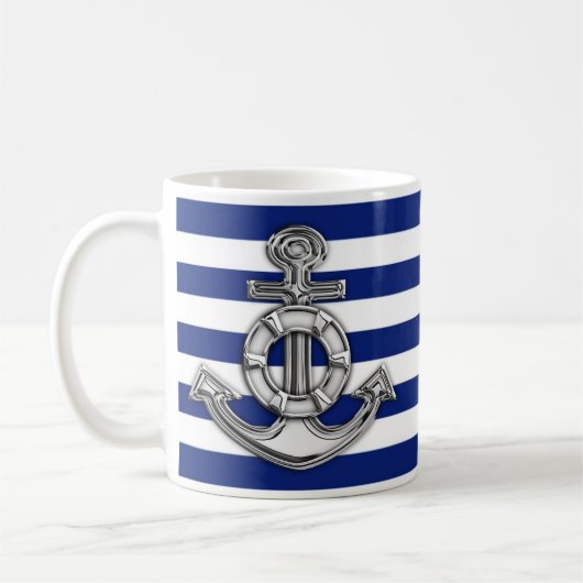 Chrom mag Lebensretter auf Marine-Streifen Kaffeetasse (Links)