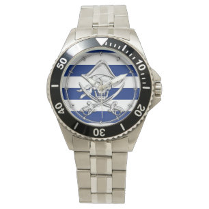 Chrom mag Piraten auf Marine-Streifen Armbanduhr