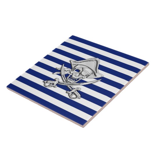 Chrom mag Piraten auf Marine-Streifen Fliese (Seite)