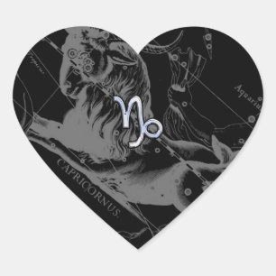 Chrom mag Steinbock-Tierkreis-Zeichen auf Hevelius Herz-Aufkleber
