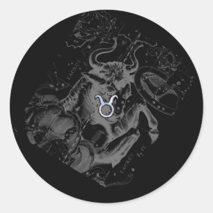 Chrom mag Stier-Tierkreis-Zeichen auf Hevelius Runder Aufkleber