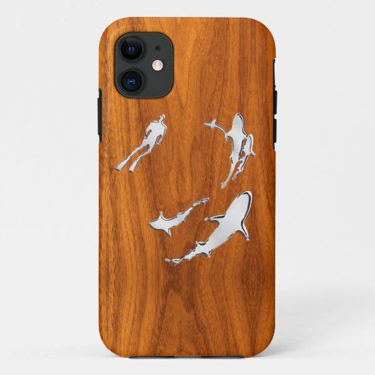 Chrom mag Taucher mit Haifisch-Silhouetten Case-Mate iPhone Hülle (Rückseite)