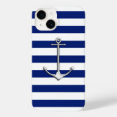 Chrom Nautical Anchor Print on Navy Stripes Case-Mate iPhone Hülle (Rückseite)