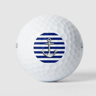 Chrom Nautical Anchor Print on Navy Stripes Golfball