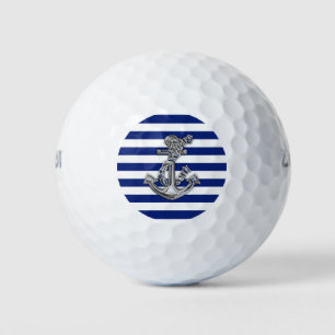 Chrom Nautical Anchor Print on Navy Stripes Golfball