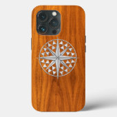 Chrom Nautical Compass auf Teak Veneer Print Case-Mate iPhone Hülle (Rückseite)