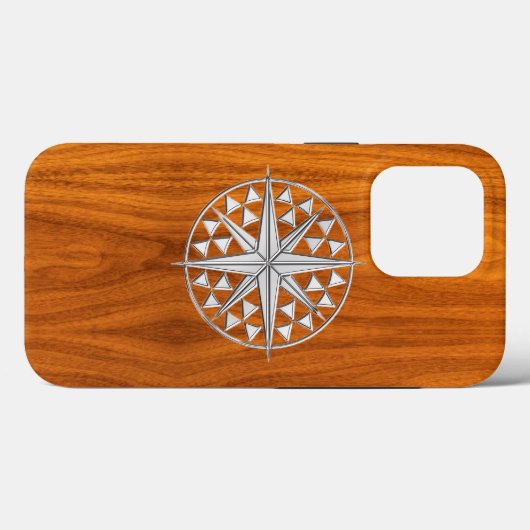Chrom Nautical Compass auf Teak Veneer Print Case-Mate iPhone Hülle (Rückseite (Horizontal))