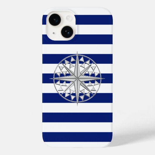 Chrom Nautical Star Print auf Navy Stripes Case-Mate iPhone Hülle (Rückseite)