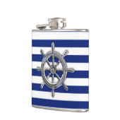 Chrom Nautical Wheel auf Navy Stripes Flachmann (Links)