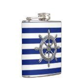 Chrom Nautical Wheel auf Navy Stripes Flachmann (Rechts)