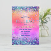 Chrom-orange-rosa-irisierende Imitate Glitzer Mono Einladung (Stehend Vorderseite)