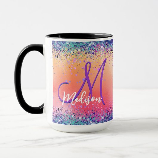 Chrom-orange-rosa-irisierende Imitate Glitzer Mono Tasse (Links)