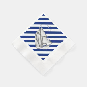 Chrom Sailboat auf Navy Stripes Print Serviette