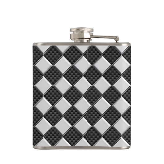 Chrom-Schachbrett auf Kohlenstoff-Faser-Druck Flachmann (Rückseite)