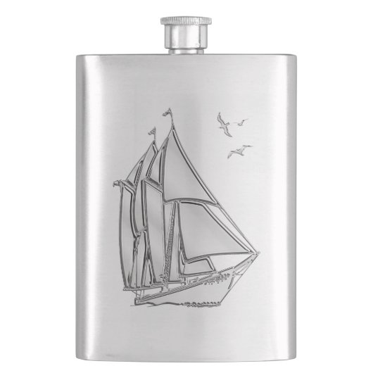 Chrom Segelboot Nautic Print Flachmann (Vorderseite)