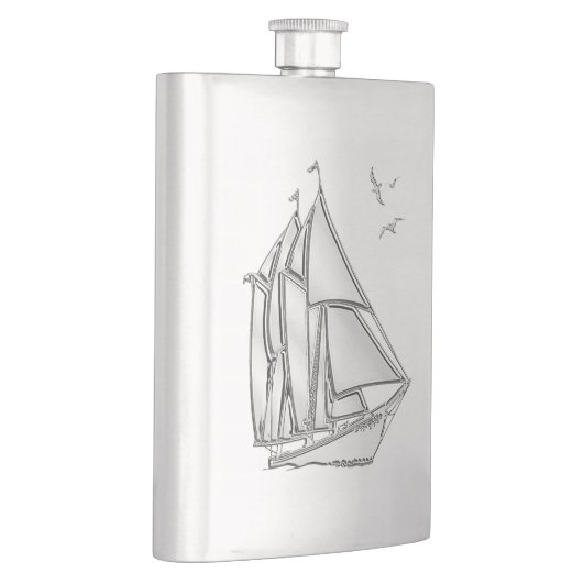 Chrom Segelboot Nautic Print Flachmann (Rechts)