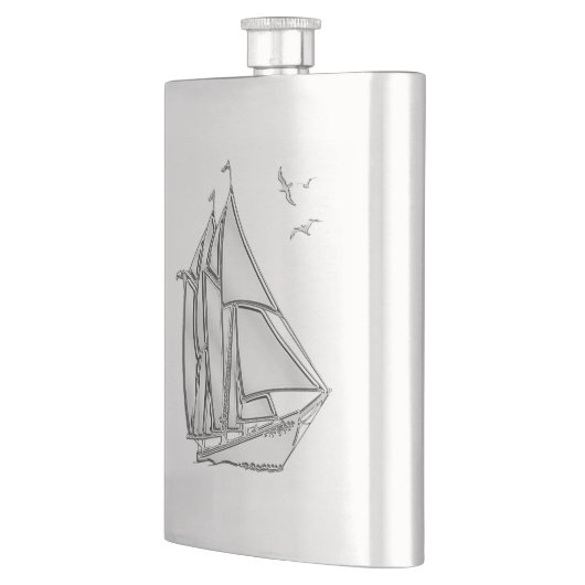 Chrom Segelboot Nautic Print Flachmann (Links)