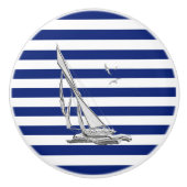 Chrom Segeln auf Nautic Navy Blue Stripes Print Keramikknauf (Vorderseite)