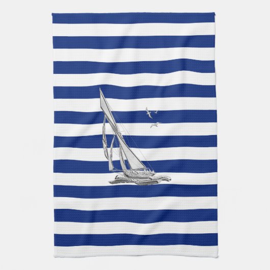 Chrom-Segeln auf Seestreifen Küchentuch (Vertikal)