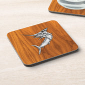 Chrom-Speerfisch auf Teakholz-Holz Untersetzer (Linke Seite)