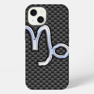 Chrom-Stil-Steinbock-Symbol auf Carbonfaser iPhone 13 Hülle
