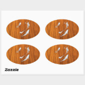 Chrom Style Diver mit Haien auf Teak Veneer Ovaler Aufkleber (Blatt)