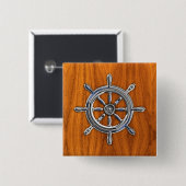 Chrom Style Nautical Wheel auf Teak Veneer Button (Vorne & Hinten)