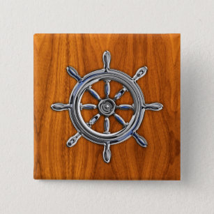 Chrom Style Nautical Wheel auf Teak Veneer Button