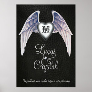 Chrom-u. Imitat-Leder Winged Herz-Plakat Poster