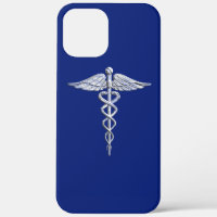 Chrom wie Caduceus Medical Symbol auf blauem Dekor