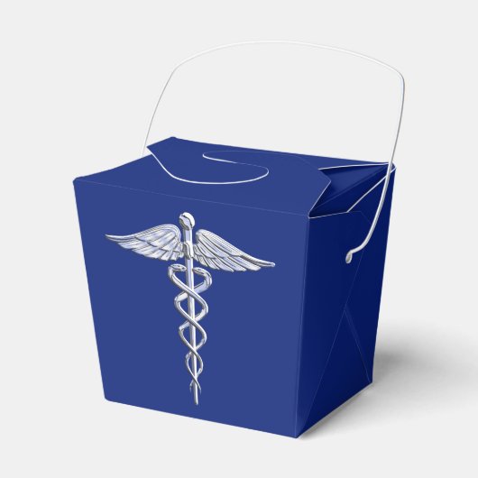 Chrom wie Caduceus Medical Symbol auf blauem Dekor Geschenkschachtel (Vorderseite)