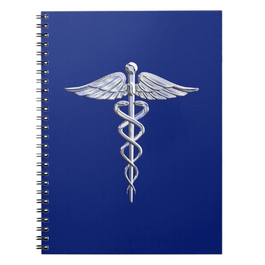 Chrom wie Caduceus Medical Symbol auf blauem Dekor Notizblock (Vorderseite)