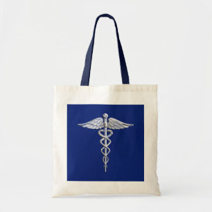Chrom wie Caduceus Medical Symbol auf blauem Dekor Tragetasche