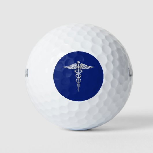 Chrom wie Caduceus Medical Symbol auf Navy Blue Golfball (Vorderseite)
