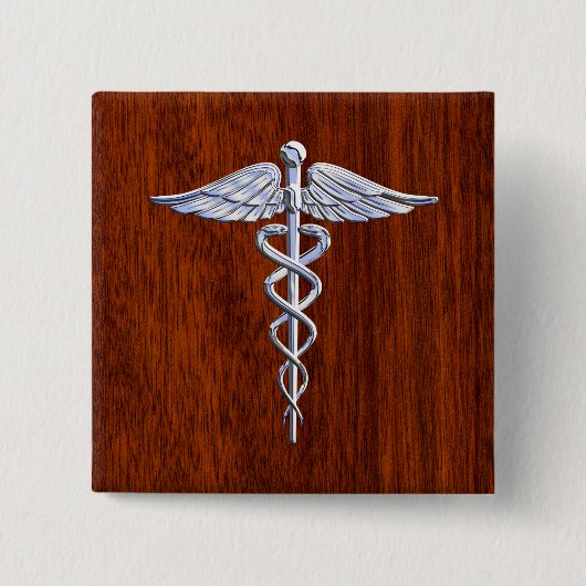 Chrom wie Caduceus Medical Symbol Mahogany Dekor Button (Vorderseite)
