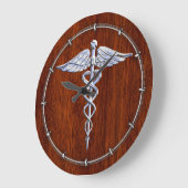 Chrom wie Caduceus Medical Symbol Mahogany Dekor Große Wanduhr (Winkel)