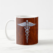 Chrom wie Caduceus Medical Symbol Mahogany Dekor Kaffeetasse (Links)