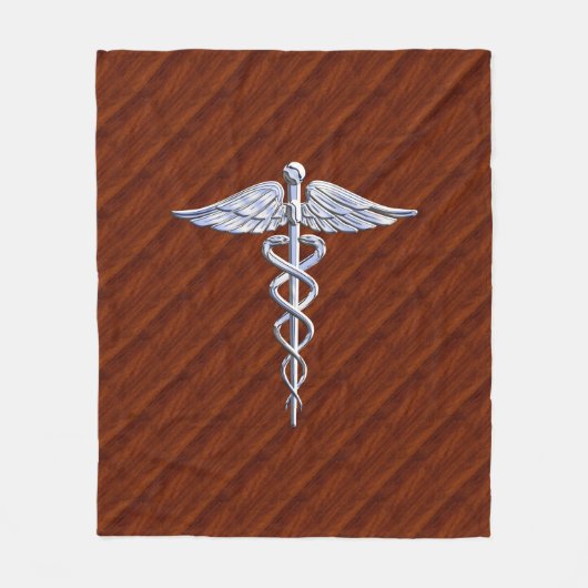 Chrom wie Caduceus Medical Symbol Mahogany Print Fleecedecke (Vorderseite)
