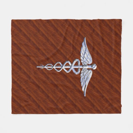 Chrom wie Caduceus Medical Symbol Mahogany Print Fleecedecke (Vorderseite (Horizontal))