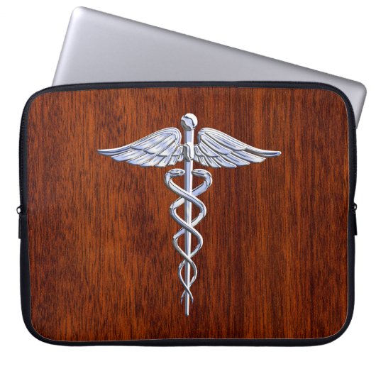 Chrom wie Caduceus Medical Symbol Mahogany Print Laptopschutzhülle (Vorderseite)