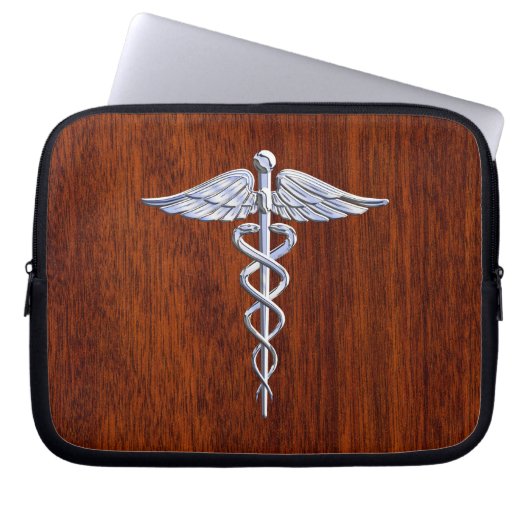 Chrom wie Caduceus Medical Symbol Mahogany Print Laptopschutzhülle (Vorderseite)