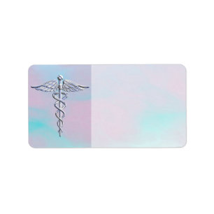 Chrom wie Caduceus Medical Symbol Mutter Perle Adressaufkleber
