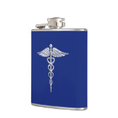 Chrom wie Caduceus Medical Symbol Navy Blue Deko Flachmann (Links)