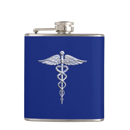 Chrom wie Caduceus Medical Symbol Navy Blue Deko Flachmann (Vorderseite)